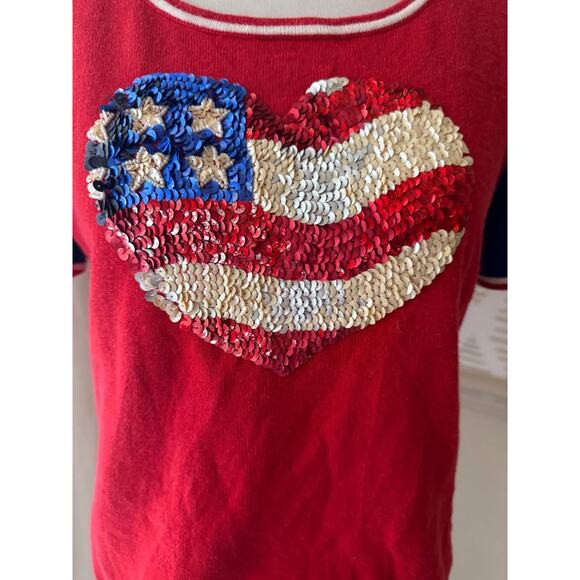 Emma Tricot Medium Patriotic American Flag Sequin Beaded Short Sleeve Shirt - Picture 2 of 8